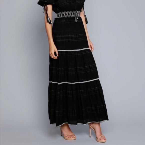 Jonathan Simkhai Black Smocked Tiered Silk Cotton Bohemian Maxi Dress NWT - Picture 3 of 16